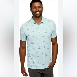 NWOT. TravisMathew Men's All The Tacos Polo, Heather Turquoise XXL